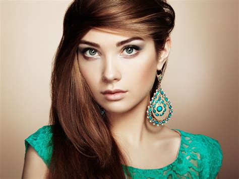 Portrait Of Beautiful Young Woman With Earring Jewelry And Acce By