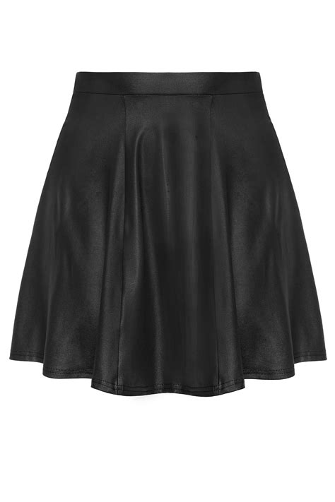 Limited Collection Black Leather Look Skater Skirt Yours Clothing