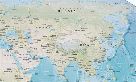 Large Political Map Of Asia With Relief Major Cities And Capitals