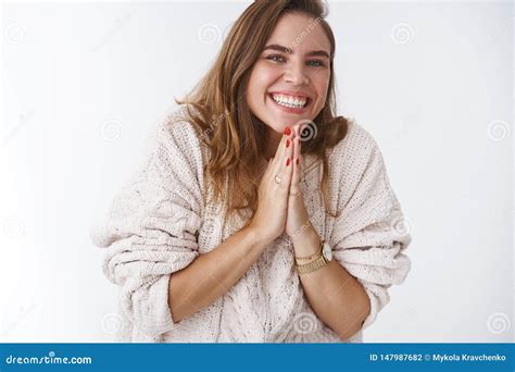 positive happy good looking enthusiastic smiling girl begging you help offer supplicating