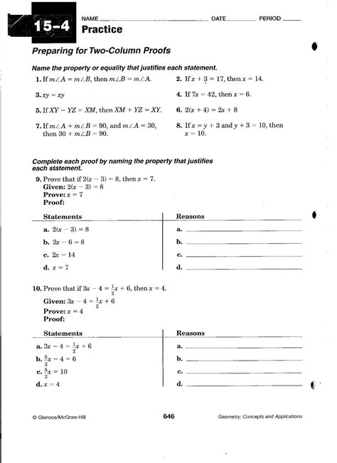 Proofs Practice Worksheet Answers