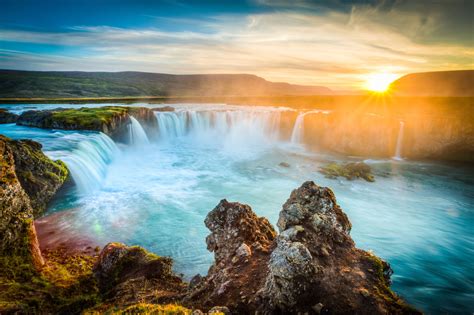 Incentive Isalnd Iceland Godafoss At Sunset Beautiful Waterfall Long Exposure Maximize