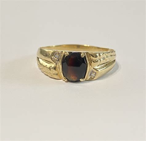 Mens Garnet And Diamond Accent Ring Vintage 10k Yellow Gold 121 Ct