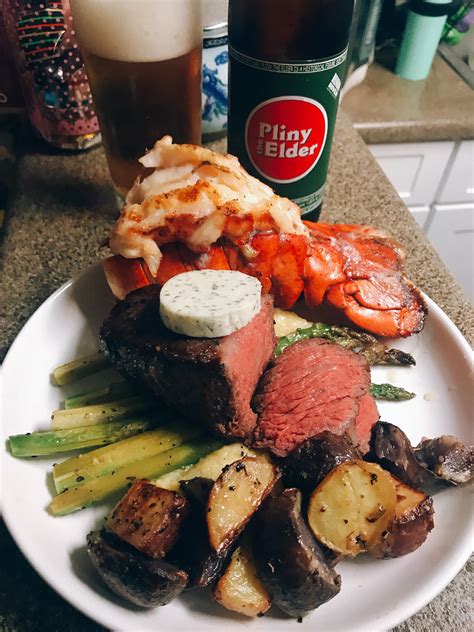 Lobster is a rich meal, so a light salad is called for. homemade Ribeye steak and lobster tail with roasted ...