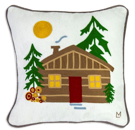 Cozy Cabin Embroidered Wool Pillow