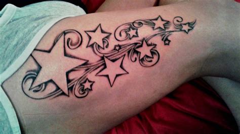 Stars And Swirls Thigh Piece Tattoo Quotes Thigh Piece Art Tattoo