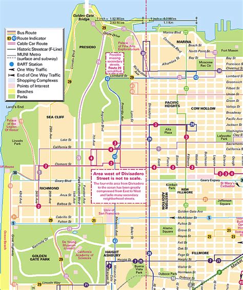 San Francisco California Muni Bus Cable Car Route Map