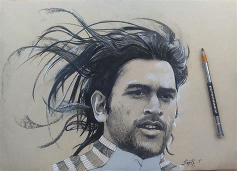 Charcoal Sketch Of M S Dhoni Rcricket