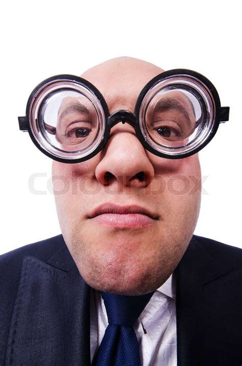 Lustiger Mann Mit Brille Auf Weiß Stock Bild Colourbox