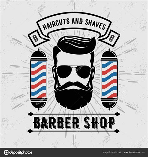 Barbershop Logo With Barber Pole In Vintage Style — Stock Vector