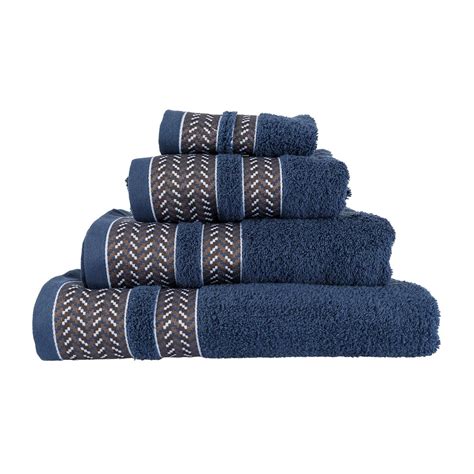 Homescapes 500 Gsm Navy Blue Hand Towel With Chevron Pattern Panel