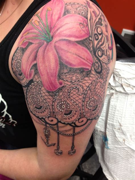 Line art tattoos flower tattoos ribbon tattoos. Lace , flower tattoo I did the other day | Floral tattoo ...