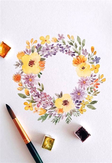 Watercolor Floral Wreath Painting By Igwkndiminlove Floral Wreath