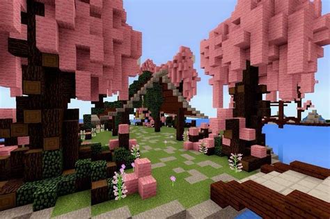 Minecraft Pe Build 8 Cherry Blossom Park Minec Blossom Build