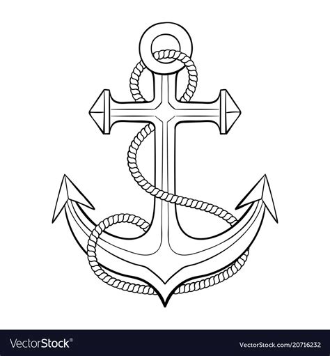 Anchor With Rope Outline Drawing Royalty Free Vector Image