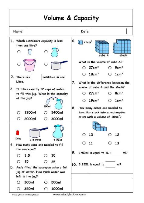 Volume and Capacity Problem Solving - Click to download. | Volume