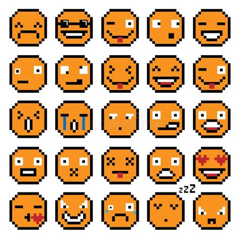 Set Of Emotions Set Of Emoji Smile Icons Simple Pixel Smile Retro