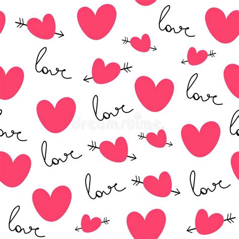Seamless Pattern Red Hearts And Love Inscriptions Stock Vector Illustration Of Arrow Heart