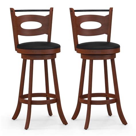 Costway Bar Stools 360 Degree Swivel Dining Chairs Solid Rubber Wood