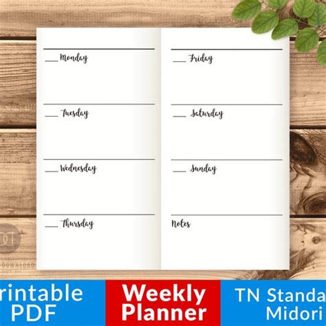 TN Weekly Inserts Standard TN Midori Travelers Notebook Etsy