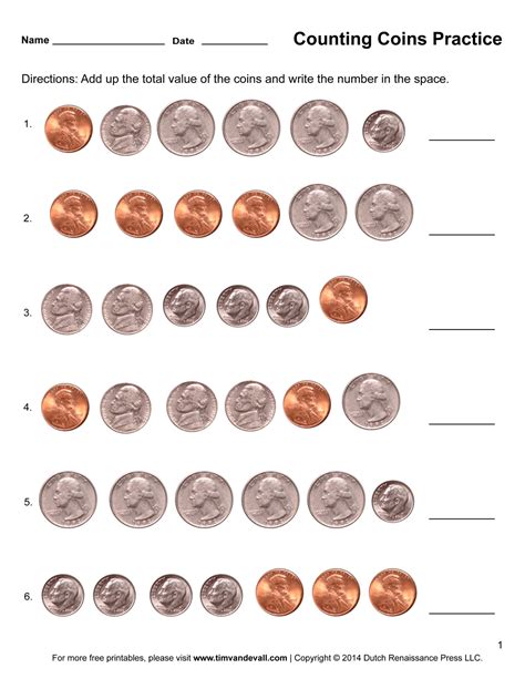 Free Printable Coins Worksheets
