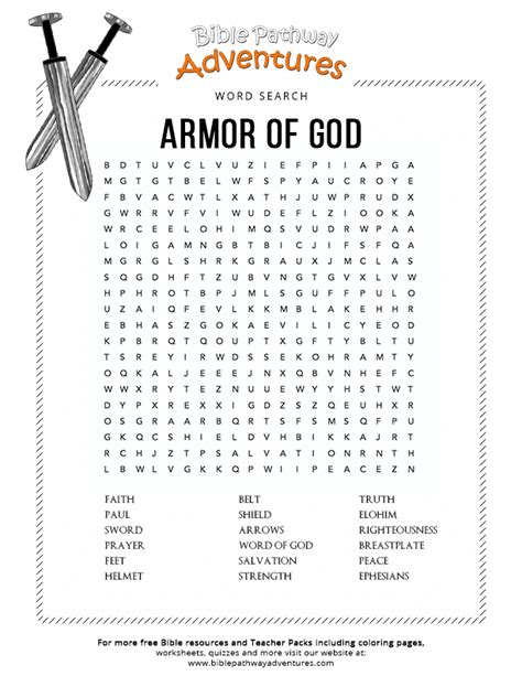 Armor Of God Armor Of God Bible Word Searches Bible Lessons For Kids