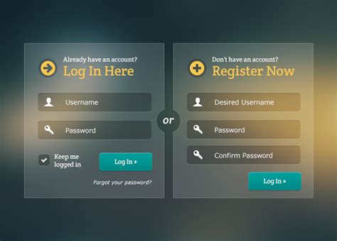 Glass Login And Registration Forms Set Psd Welovesolo