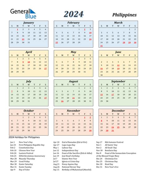 Philippines January 2024 Calendar With Holidays Gambaran