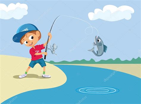 Boy Fishing In A River Vector Illustration Premium Vector In Adobe