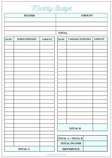 Monthly Budget Planner Printable