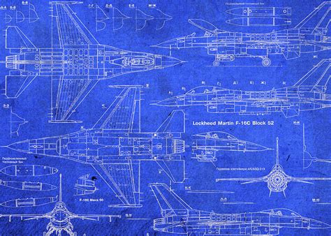 F16 Fighter Jet Airplane Blueprints Mixed Media By Design Turnpike