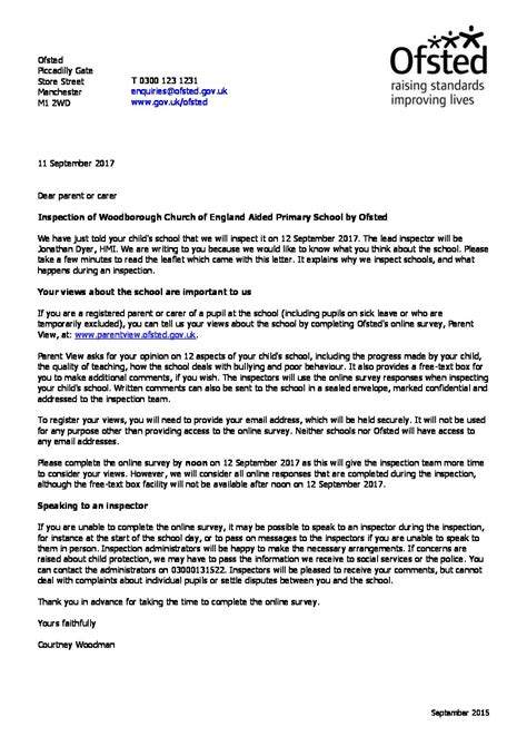 Letter To Parents Ofsted Woodborough Primary School
