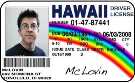 Mclovin Id Superbad Fogel Not Fake Novelty Card