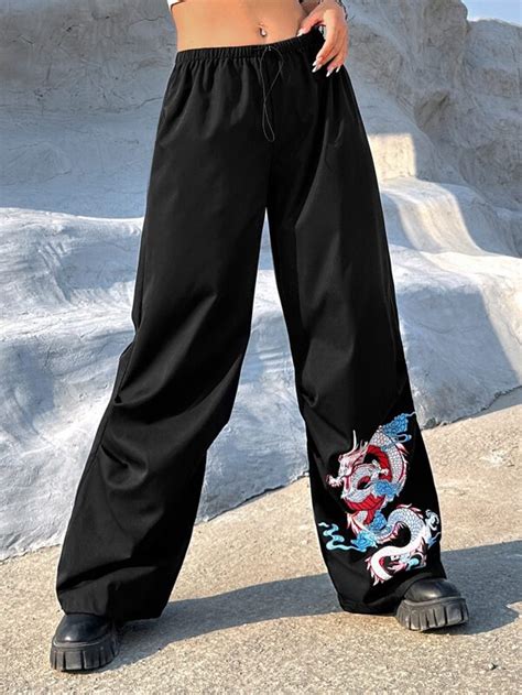 Shein Coolane Western Cowgirl Chinese Dragon Graphic Drawstring Waist Wide Leg Pants Shein Usa