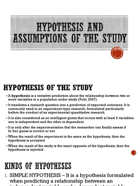 Hypothesis And Assumptions Of The Study Hypothesis Experiment