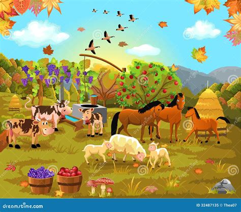 Farm Animals Autumn Field Stock Illustrations 386 Farm Animals Autumn