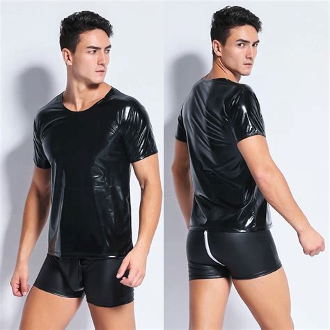 men s underwear leather vest men sexy lingerie faux leather solid color black male tank tops
