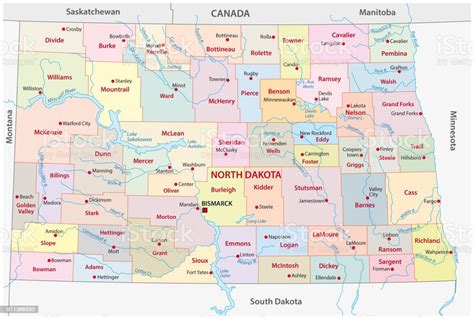 Mappa Vettoriale Amministrativa E Politica Del Dakota Del Nord