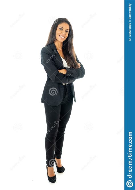 Full Body Portrait Of A Attractive Businesswoman Looking Happy And