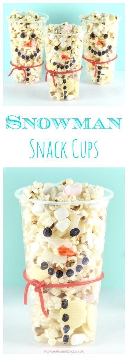 This is a super cute way to decorate marshmallows (including a recipe for homemade minty 'mallows if you really wanna get crazy). Snowman Snack Cups | Recipe | Christmas party food, Christmas baking, Xmas food