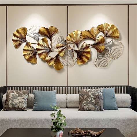 52 X 236 3d Golden Ginkgo Leaves Metal Wall Decor For Living Room