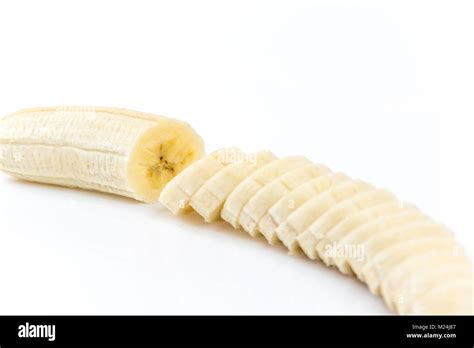 Cuts Of Banana Without Peel Isolated On White Background Stock Photo