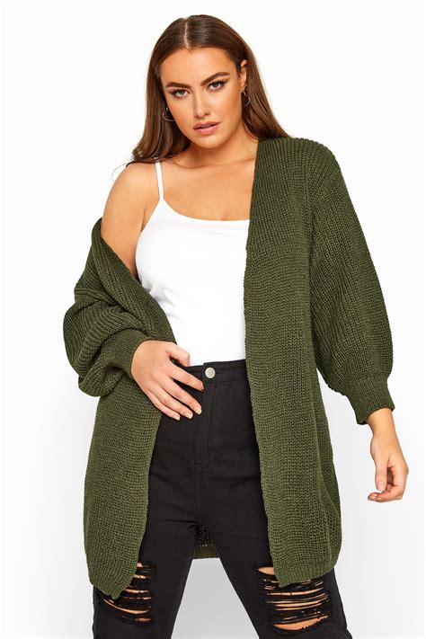 Khaki Oversized Balloon Sleeve Knitted Cardigan Yours Clothing