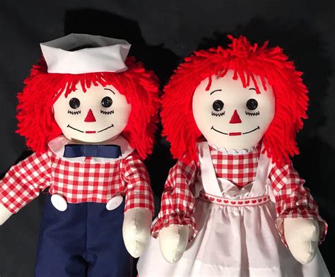 pair of 20 inch handmade raggedy ann and andy dolls red hair etsy raggedy ann and andy