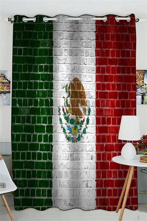 Phfzk Brick Wall With Mexico Flag Window Curtain Blackout Curtain For