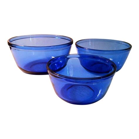 Vintage Anchor Hocking Cobalt Blue Glass Mixing Bowls Set Of 3 Chairish