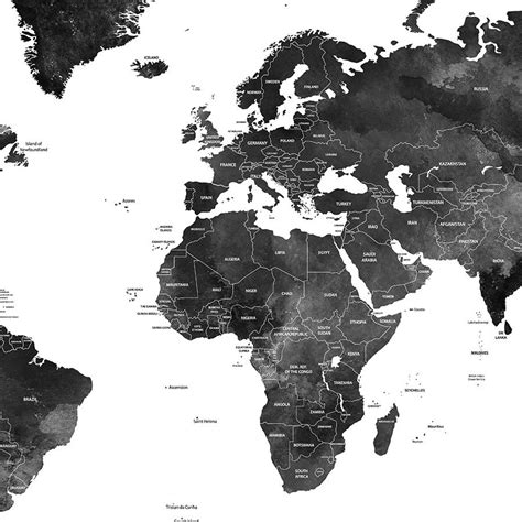 World Map World Map Detailed Black And White World Map Etsy