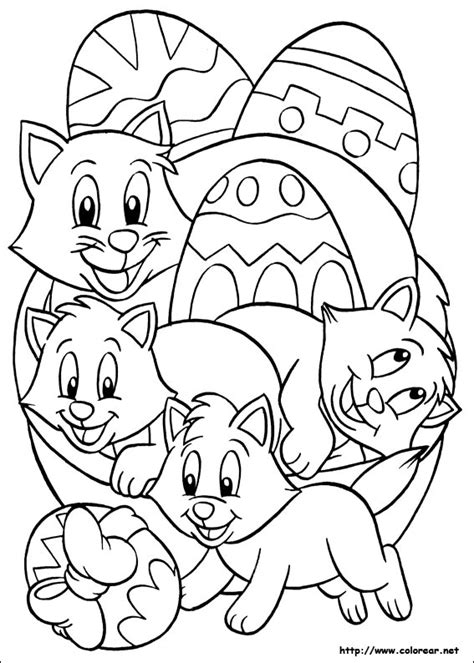 Dibujos de Felices Pascuas para colorear con huevos , conejos y