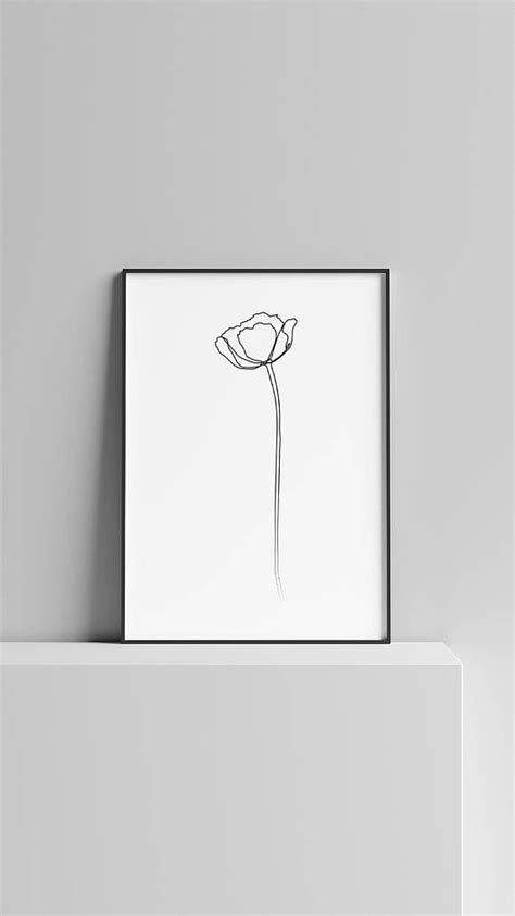 Minimal A4 Poppy Flower Art One Line Art Modern Art Black Poppy