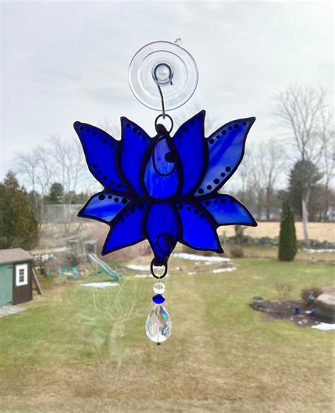 Blue Stained Glass Lotus Flower Sun Catcher Etsy